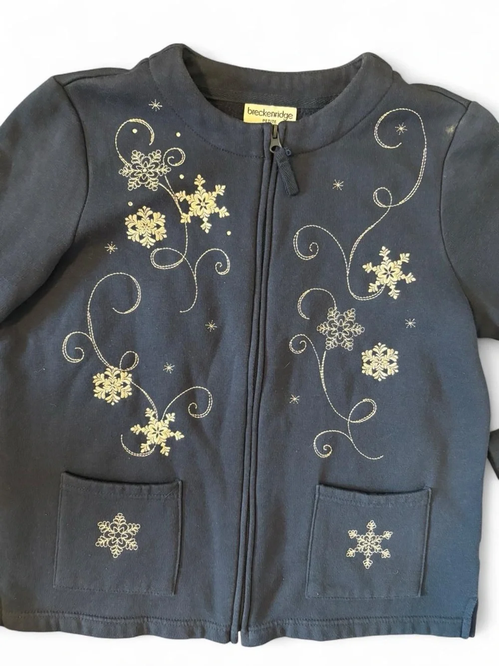 Breckenridge Women's Navy Embroidered Zip-Front Jacket, Size PM